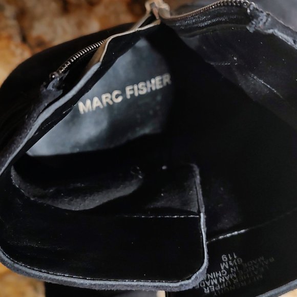 Women's Marc Fisher Frenchy black leather/ suede booties SZ 6.5M 3 3/4" heel PO - Picture 6 of 16